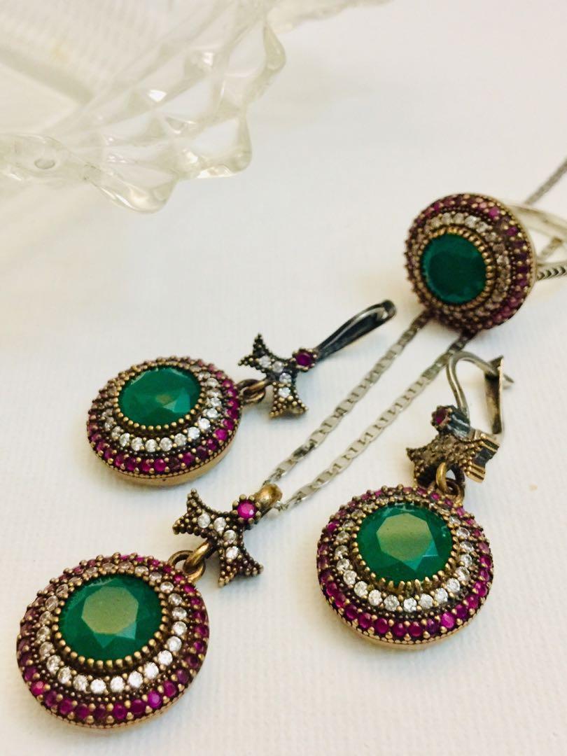 Vintage Turkish Jewelry Set (Category: Precious Stones) located in Tanza. Submitted by pandoro (Listing ID 279835491, Image 1). Description: Vintage Turkish Jewelry Set Material: Sterling Silver/Bronze/Cubic Zirconia/ Crystal(Emerald&Ruby) Hallmark: 92.5 Sterling Silver Stamp Inclusion: Necklace/Earring/Ring Bought from abroad. Free Shipping!!! Price is firm. 09654162855 Call/Txt/SMS.