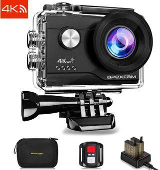 BNIB Apexcam Waterproof action camera 4K 16 MP Wifi Ultra HD 40 m 170 ° Wide angle 2.4 G Wireless remote control 5.1 cm LCD screen 2 rechargeable batteries and accessory kit