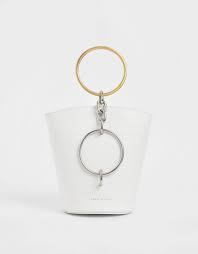 Charles & Keith Croc-Effect Bracelet Bucket Bag (Small - White)