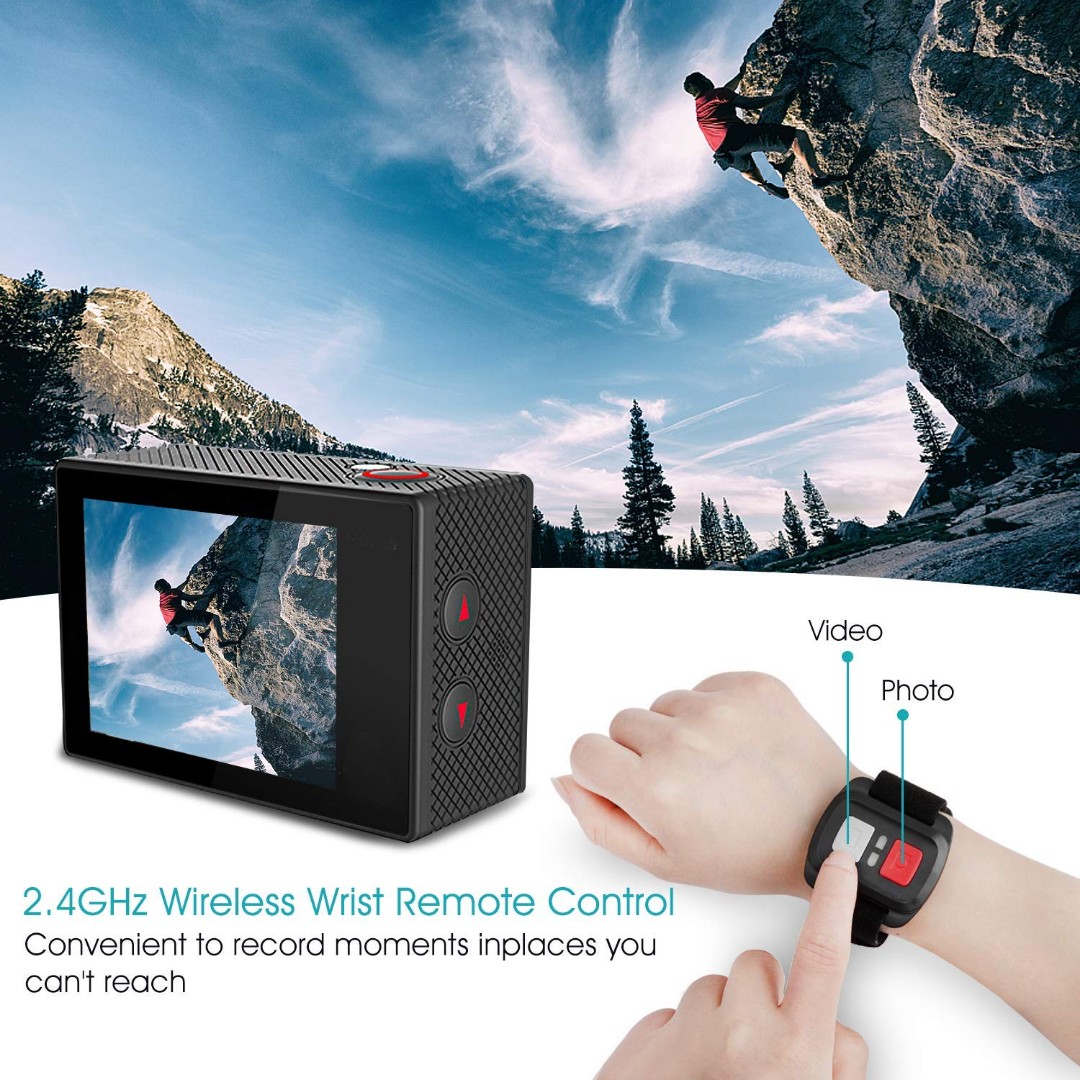 BNIB Apexcam Waterproof action camera 4K 16 MP Wifi Ultra HD 40 m 170 ° Wide angle 2.4 G Wireless remote control 5.1 cm LCD screen 2 rechargeable batteries and accessory kit