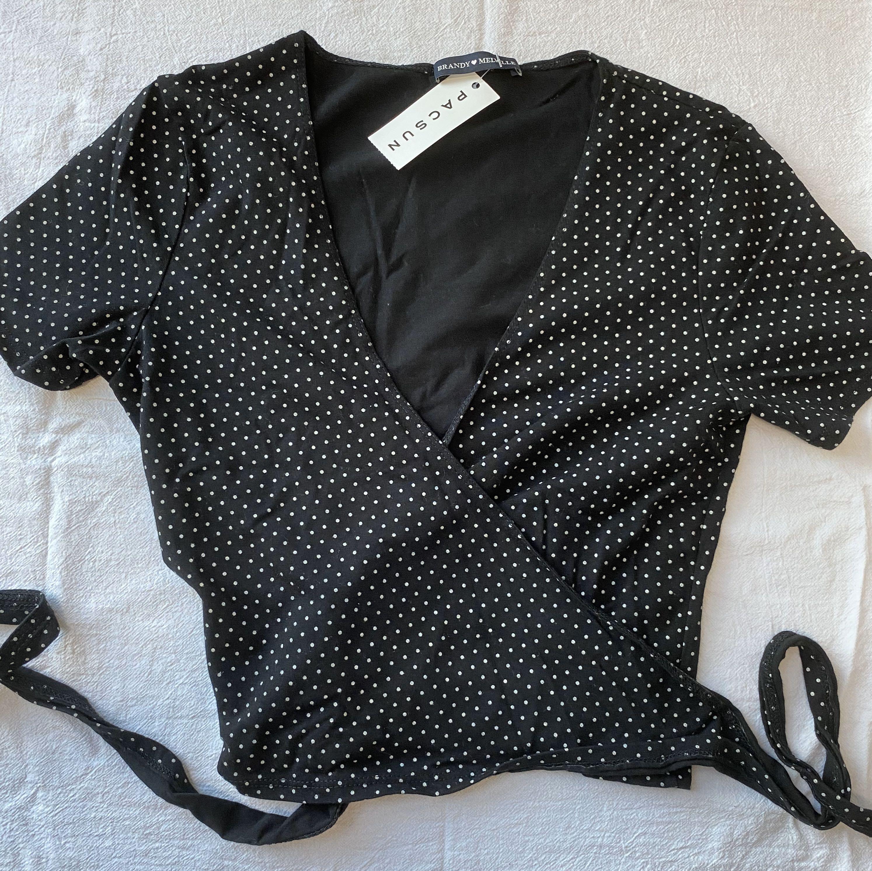 black polka dot wrap top