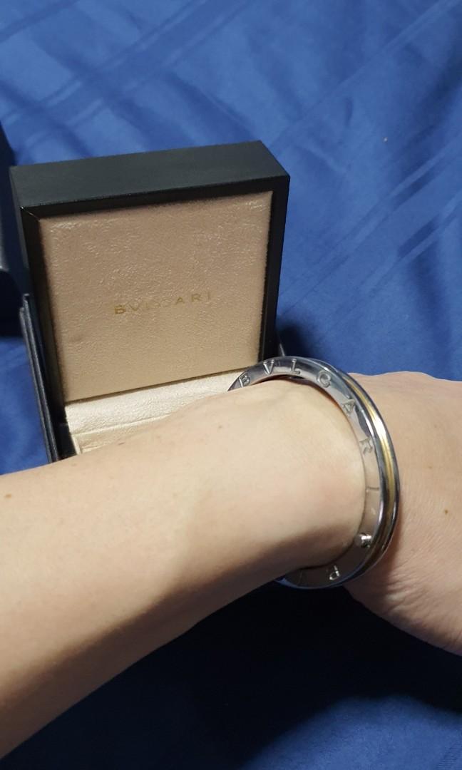 Bvlgari  Stainless Steel and 18K Yellow Gold Bangle Bracelet comes  with box certification, Luxury, Accessories on Carousell