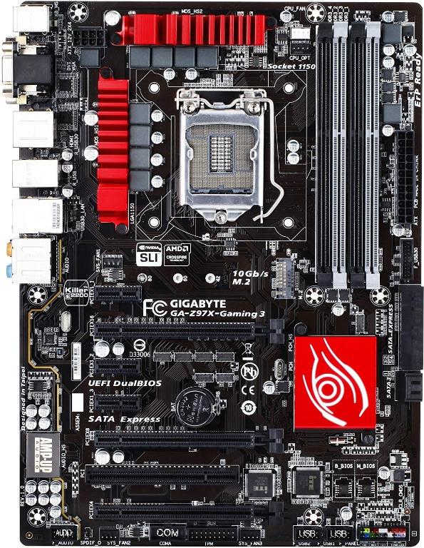GA-Z97X-Gaming 3 Audio Noise Guard with LED path lighting (Category: Microphones) located in Quezon City. Submitted by parabellum_outlet (Listing ID 280077372, Image 3). Description: Supports 4th and 5th Generation Intel® Core™ processors Creative SoundBlaster X-Fi MB3 gaming audio suite Audio Noise Guard with LED path lighting Realtek ALC1150 115dB SNR HD Audio with Built-in rear audio amplifier Killer™ E2200 gaming networking platform Extreme m