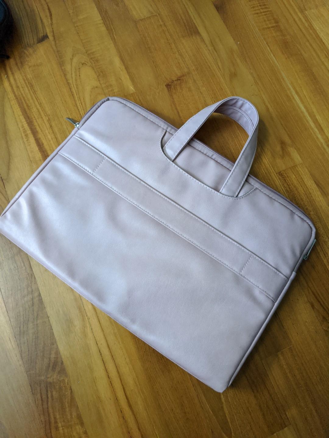 Pink faux leather laptop Bag, Women's Fashion, Bags & Wallets, Tote