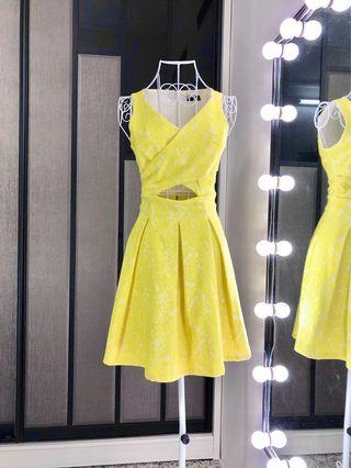 SEED Yellow Embroidered Cutout Dress