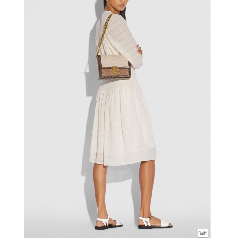 Hutton shoulder bag in blocked signature canvas with snakeskin detail hotsell