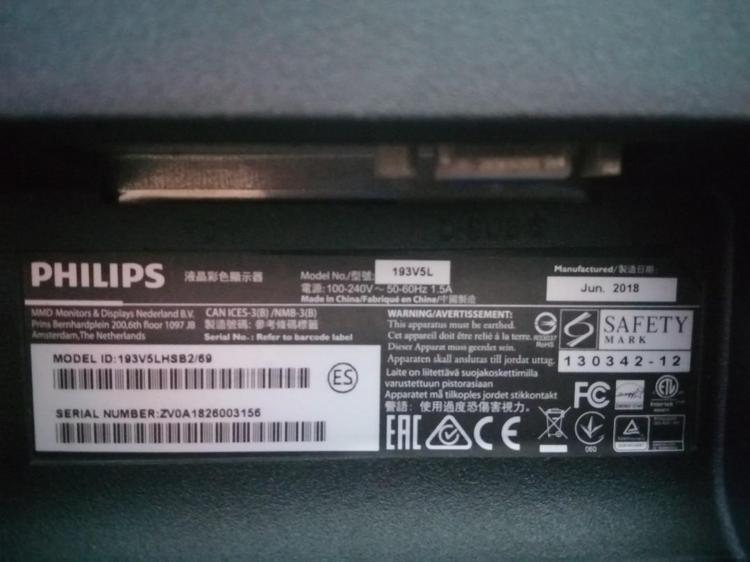 PHILIPS 193V5L 18.5 inch LED Monitor, Computers & Tech, Parts ...