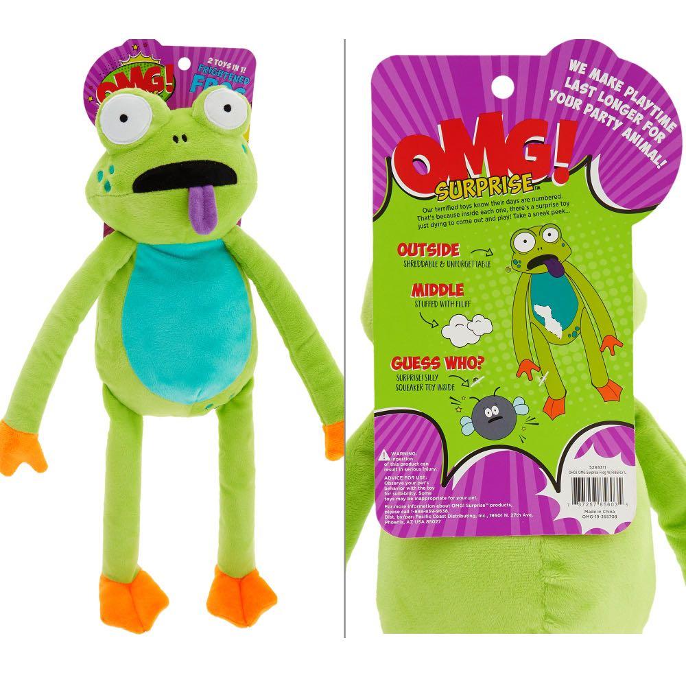 PO SQUEAKY OMG SURPRISE FROG FLY PLUSH PET DOG CAT 2 IN 1 SOFT