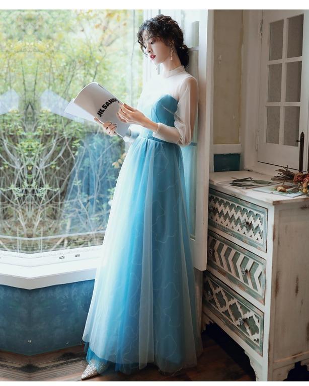pre order blue white elsa frozen long sleeve wedding evening prom dress gown RBP1366