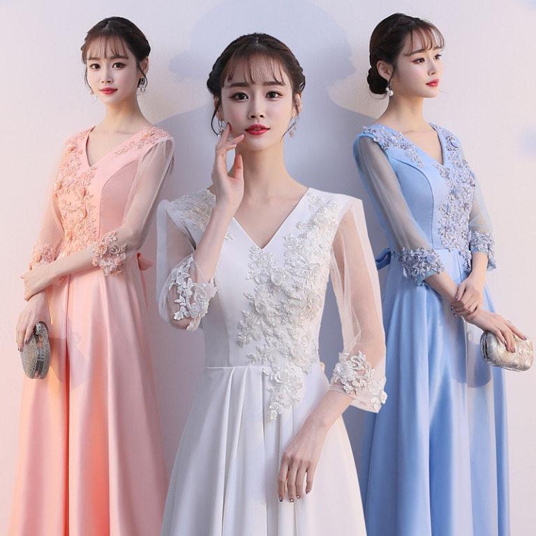 pre order red white blue long sleeve cheongsam evening wedding