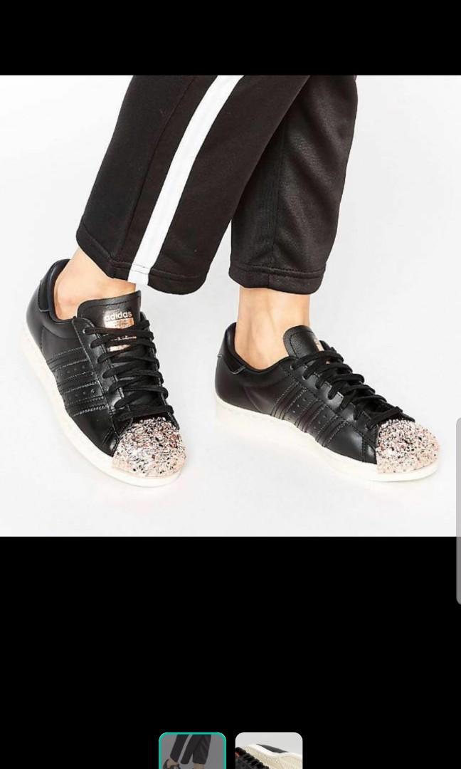 Adidas Original Black Superstar Trainers with Copper Metal cap
