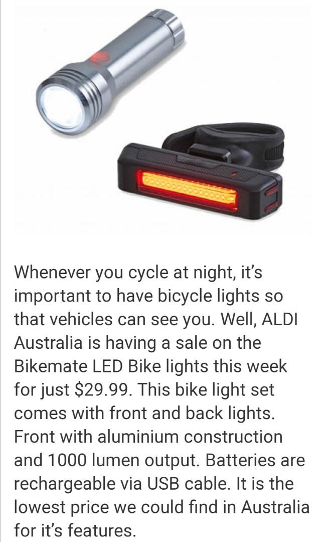 Bikemate Bicycle Bike Led Light Set 1000 Lumen Flashlight Rear