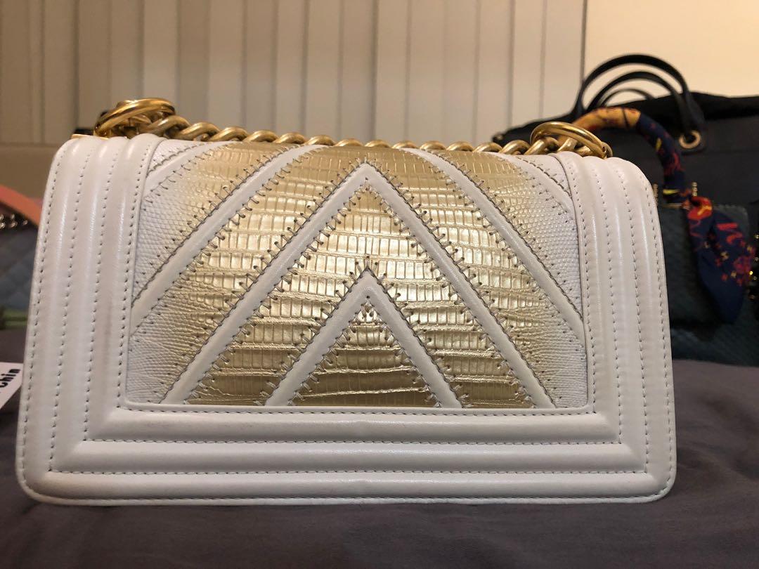 Chanel boy in lizard skin ombr gold and white