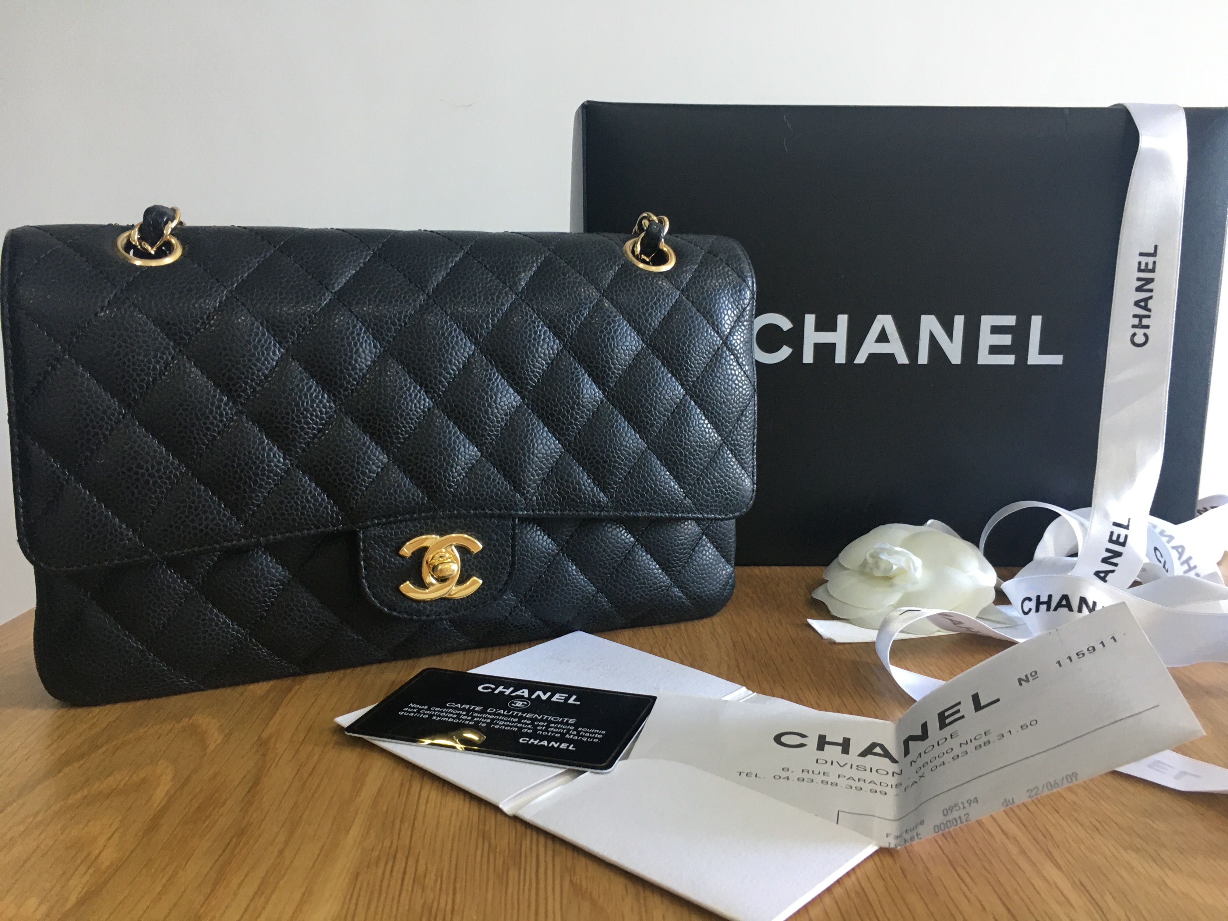 Chanel Classic Small, White Caviar with Gold Hardware, New in Box
