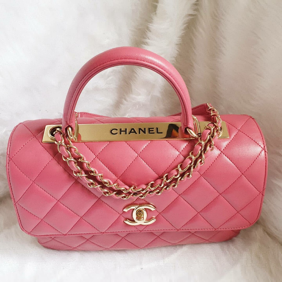 Chanel Chevron Small Trendy CC Flap Bag With Top Handle A92236 Rose Pink  2018(Gold-tone Hardware) #guccibags