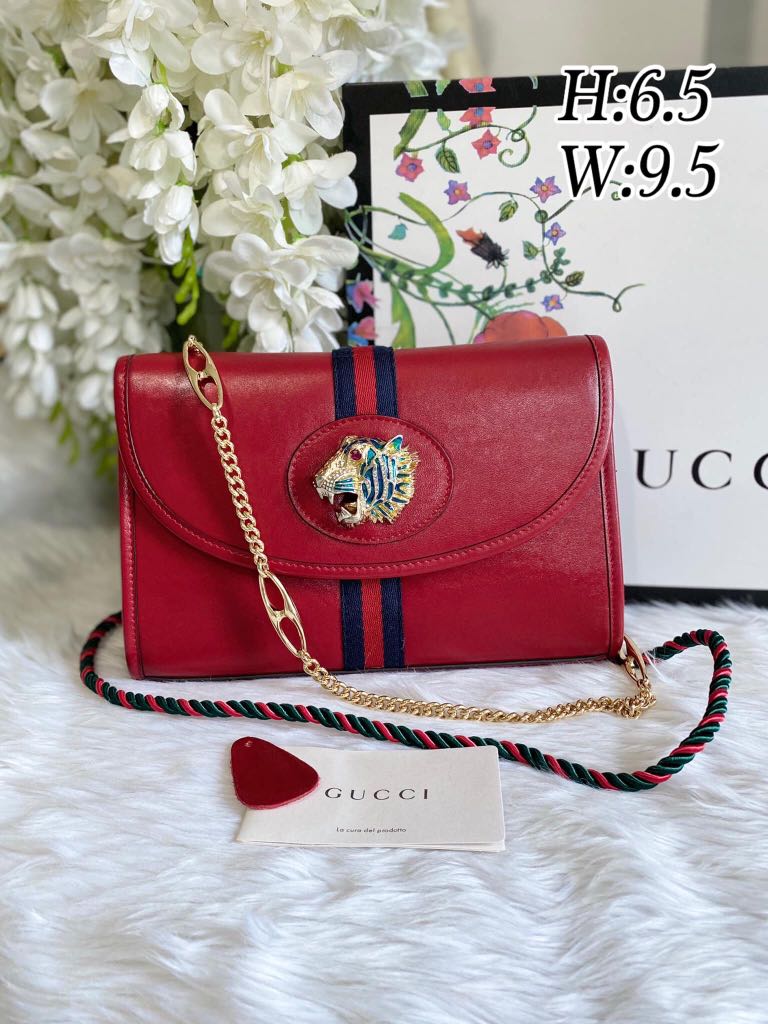 Red Rajah Gucci Red Rajah 5701 45 Leather Small Shoulder / Sling Bag, Women's ...