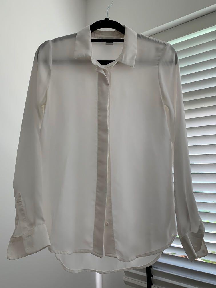 H\u0026M Silky Work Blouse (White), Women's