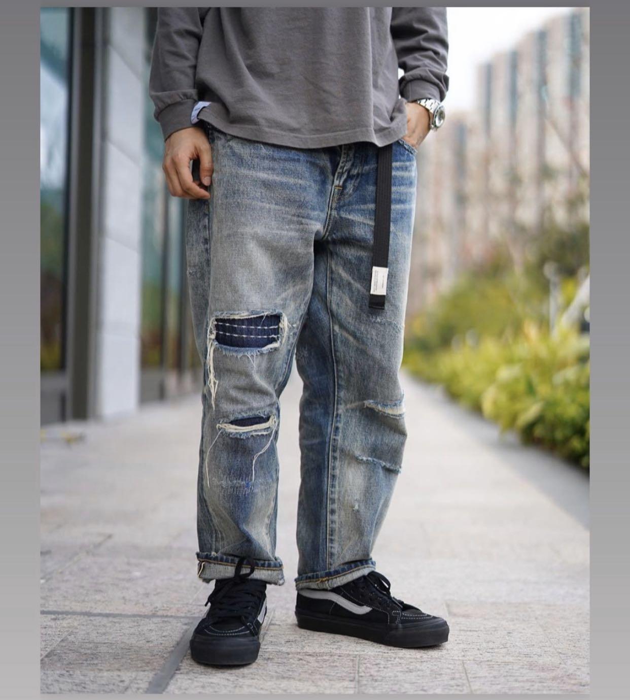 Inhere washed damage No.4 jeans 牛仔褲wtaps neighborhood, 男裝, 褲