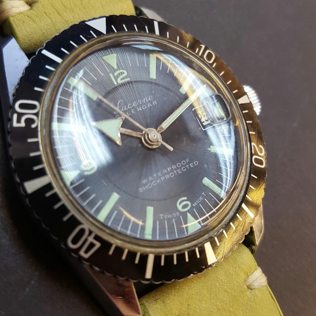 Lucerne Calendar Black Green Diver Watch oub+152/N, Luxury, Watches on  Carousell