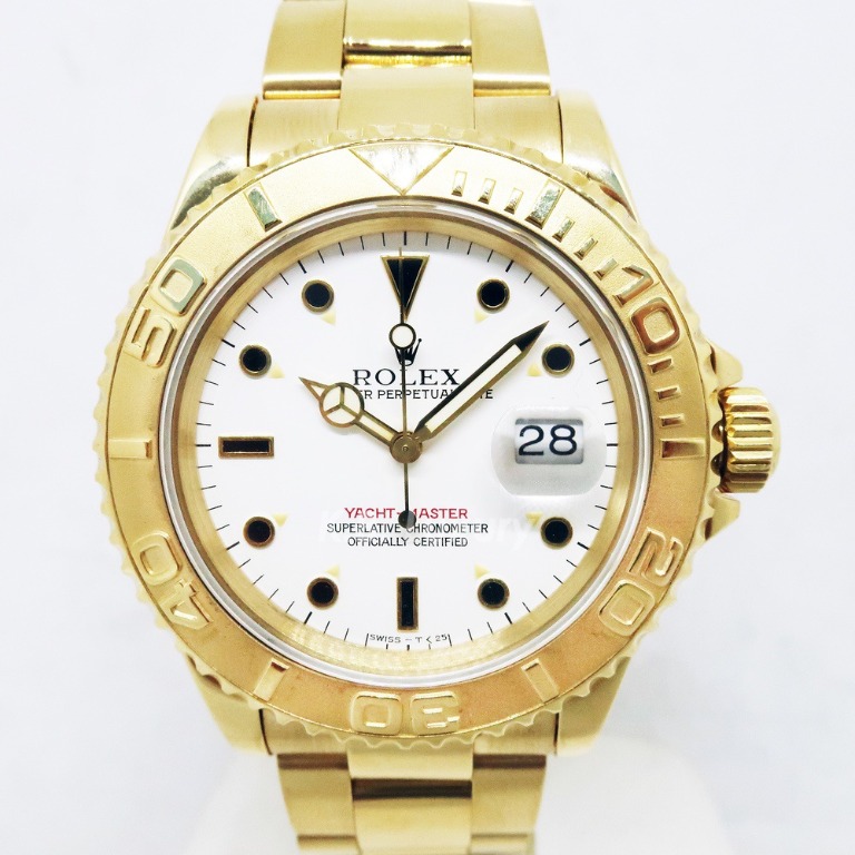 Rolex Yacht-Master 35mm Yellow Gold Blue Dial Oyster Watch 168628 Box Papers 2001