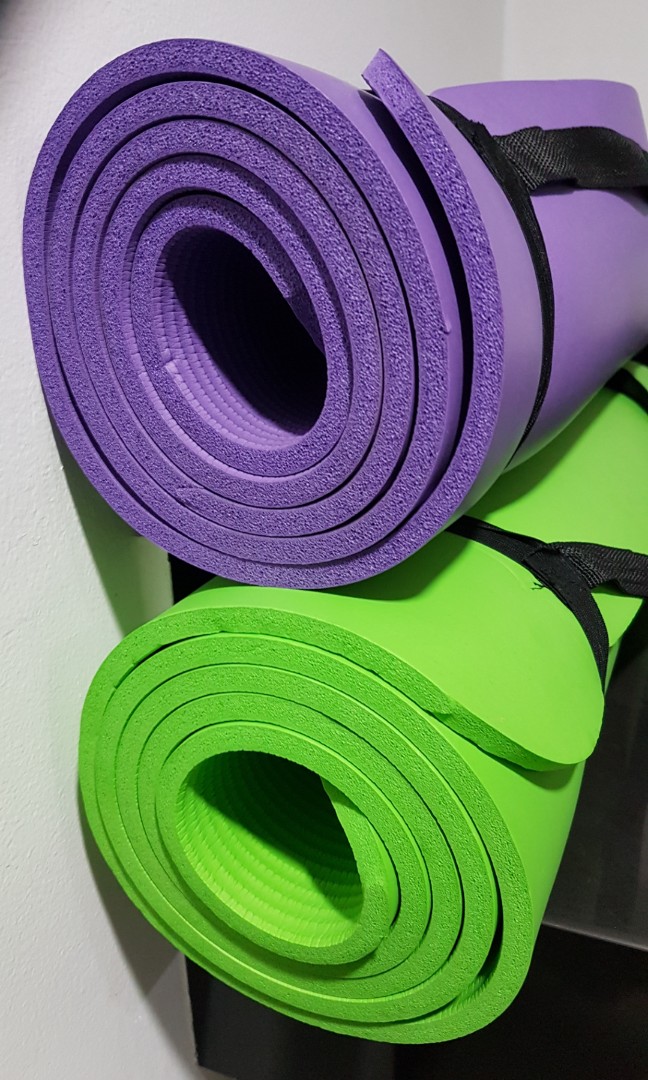 Two 1/2-Inch Extra Thick Exercise Yoga Mats (Green and Purple)