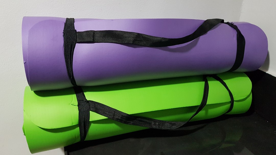 Two 1/2-Inch Extra Thick Exercise Yoga Mats (Green and Purple)