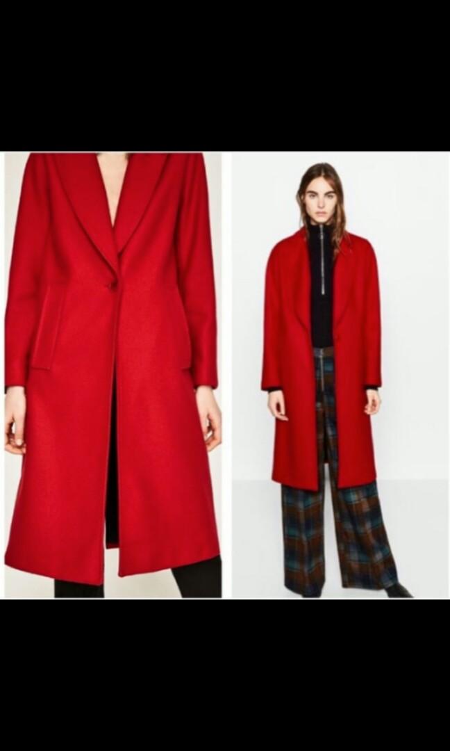 Zara red wool coat sale