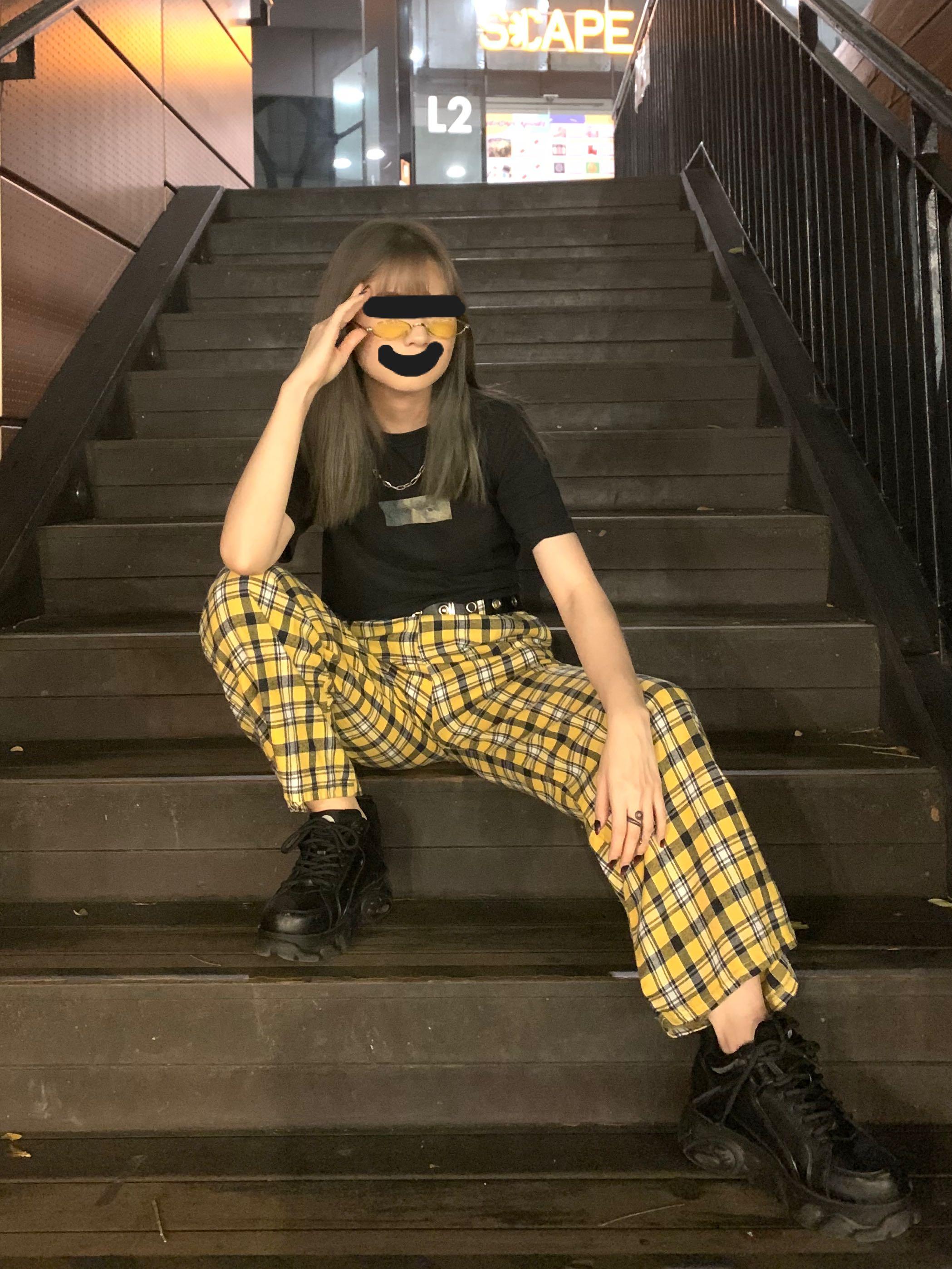 Checkered pants yellow hot sale