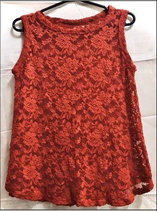 Red Lace sheer  sleeveless top