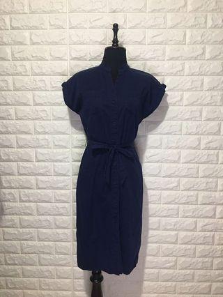 Charter Club Navy Blue Belted Shirt Dress with Garterized Waistband (nice soft fabric)