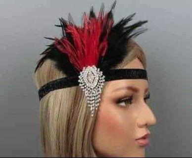 Great Gatsby Red Black Feather Headband
