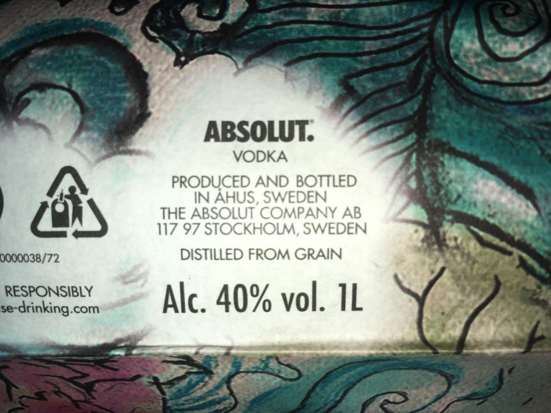 ABSOLUT VODKA 1 LITRE (Original Vodka), Food & Drinks, Alcoholic ...