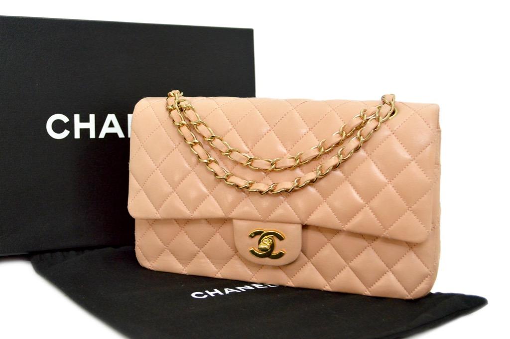Authentic CHANEL Classic Medium Double Flap Bag Salmon Pink