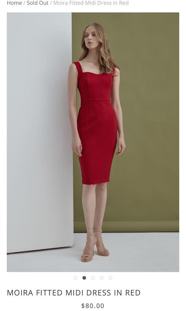 BNWT VGYSTORE Mora fitted midi dress in red Women s Fashion Tops