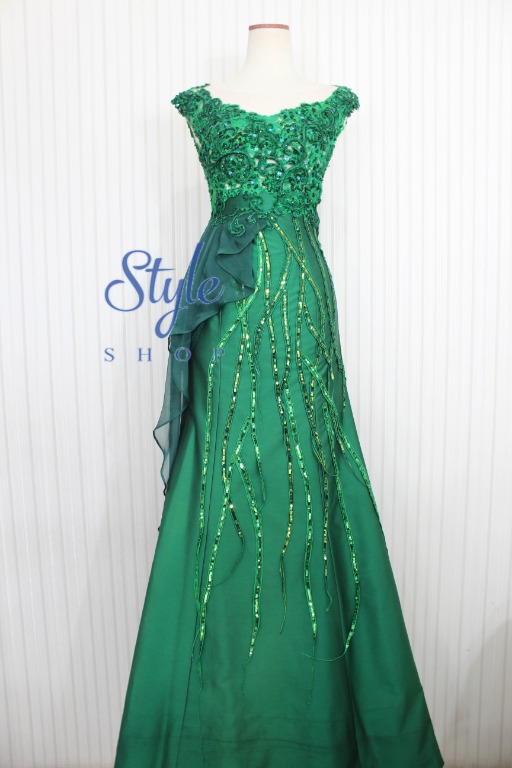 Gaun pesta long dress evening gown dress emerald green hijau
