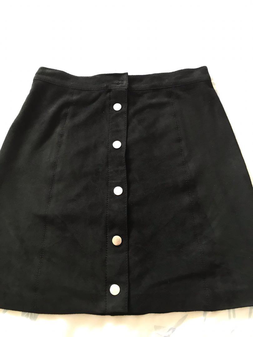 black suede button down skirt
