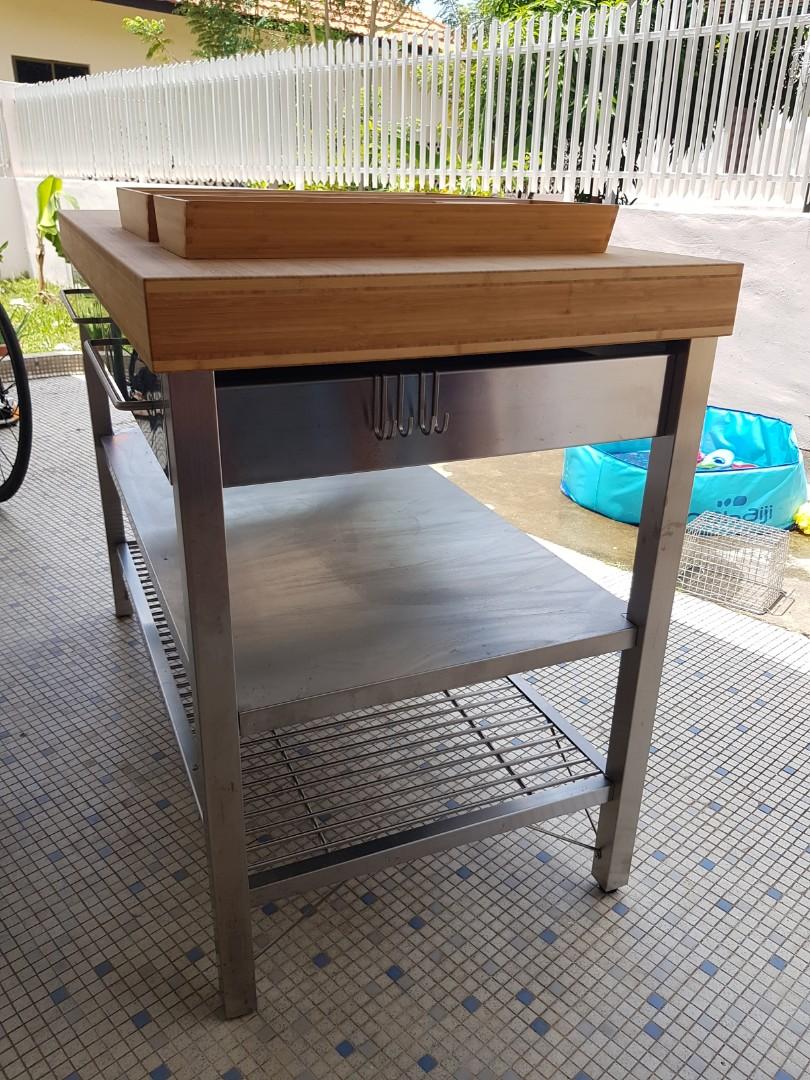 IKEA kitchen island metal and wood, Furniture & Home Living, Furniture ...