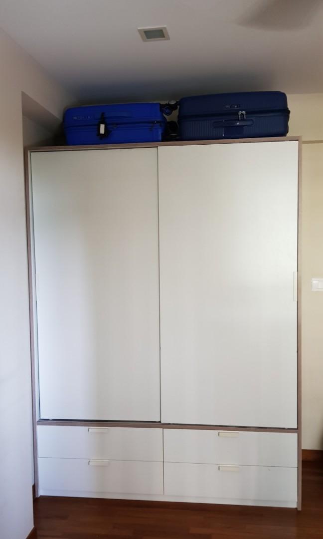 Ikea Trysil Sliding Wardrobe with lockable drawer white, Furniture