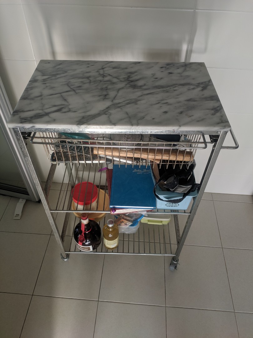 Marble top kitchen trolley with wheels, Furniture & Home Living