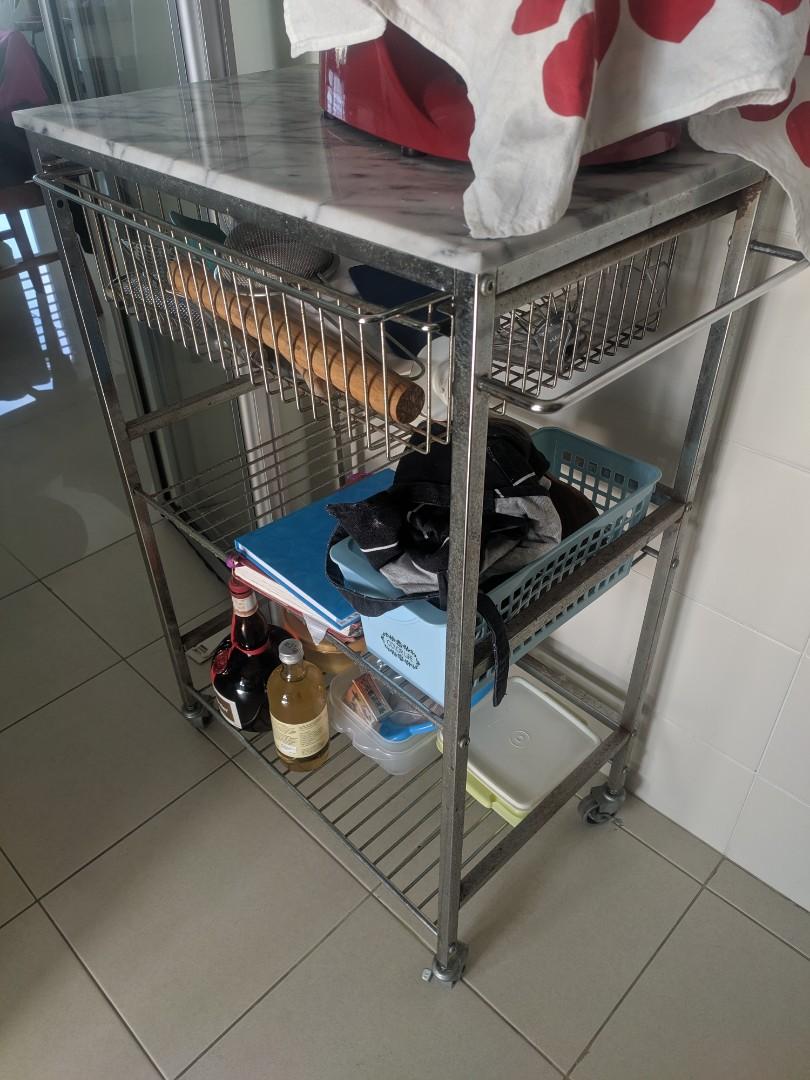 Marble top kitchen trolley with wheels, Furniture & Home Living