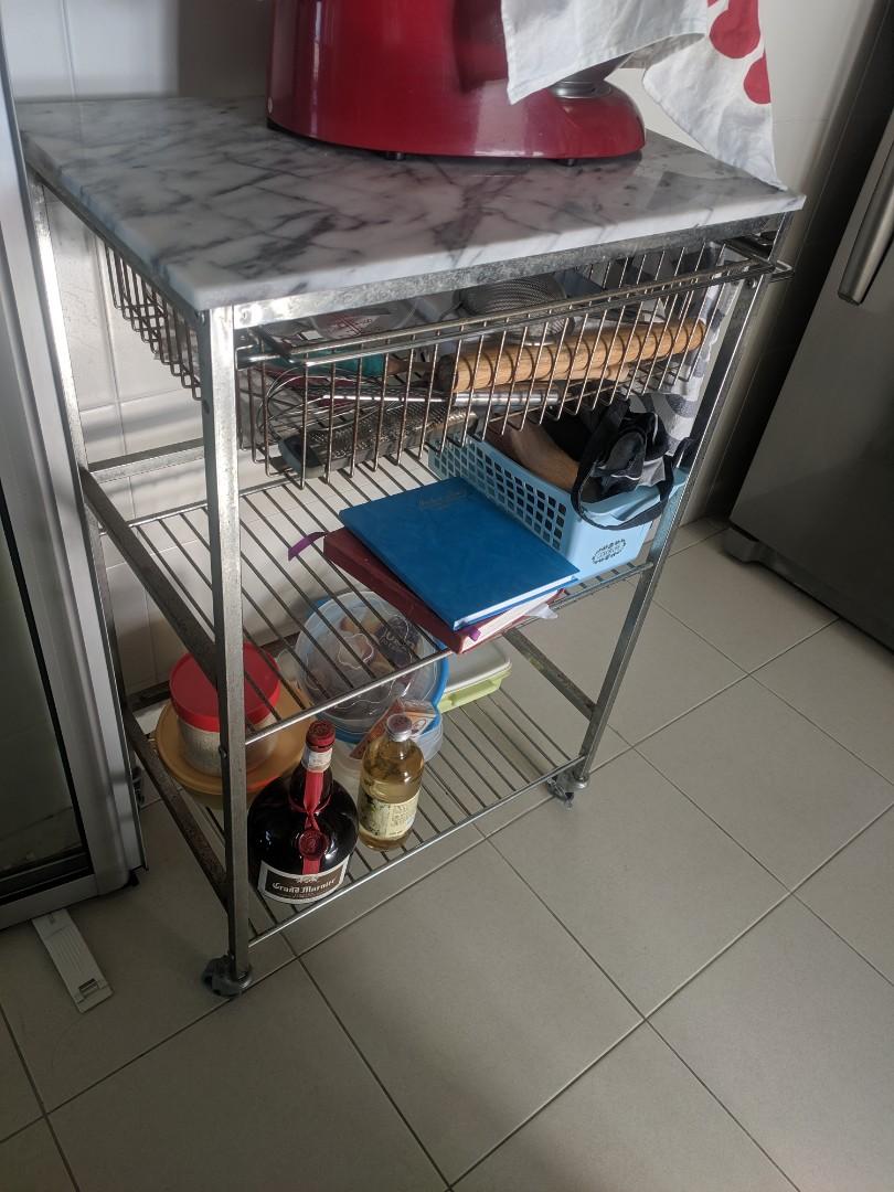 Marble top kitchen trolley with wheels, Furniture & Home Living