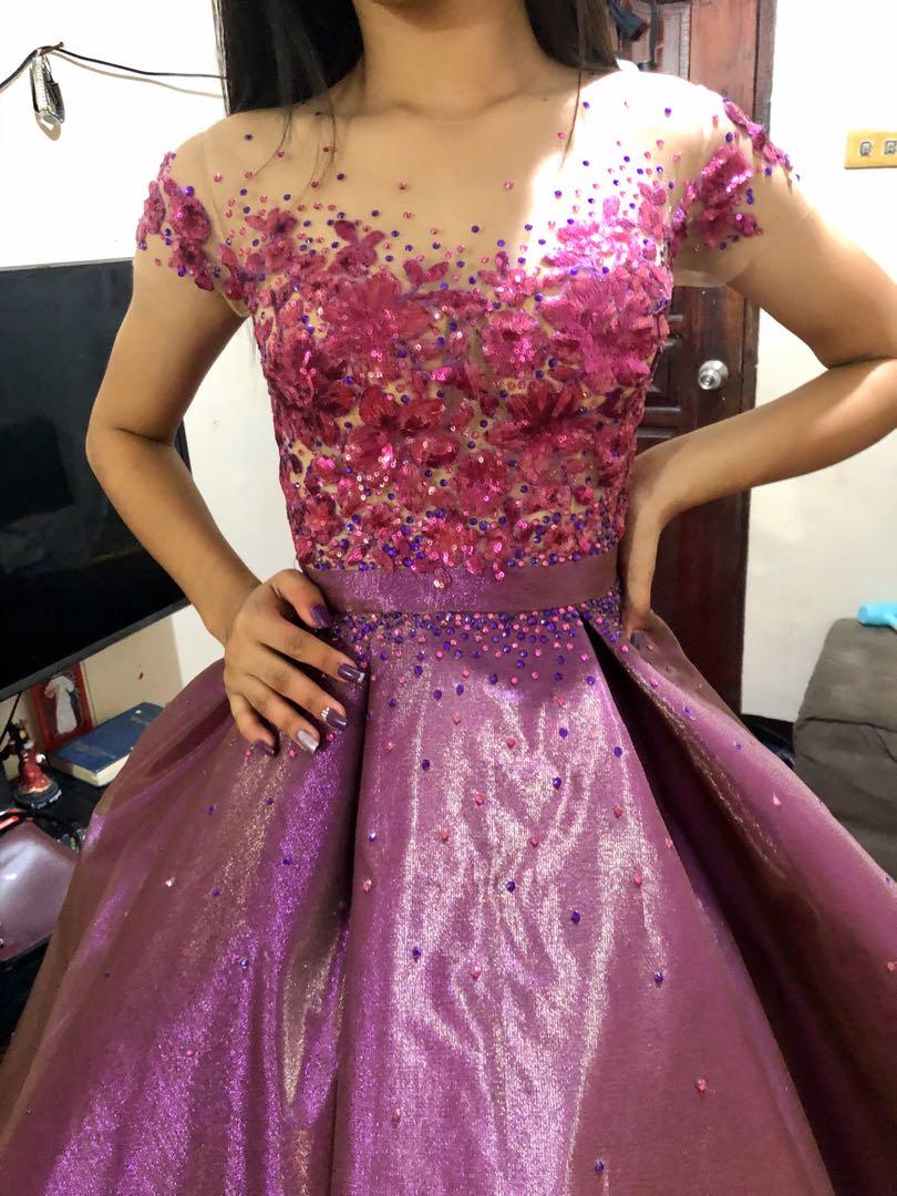 violet and gold dress