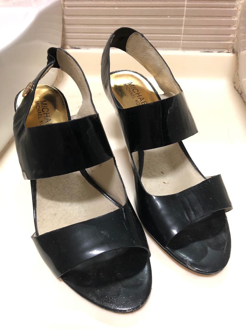 Michael Kors black patent strappy heels 
