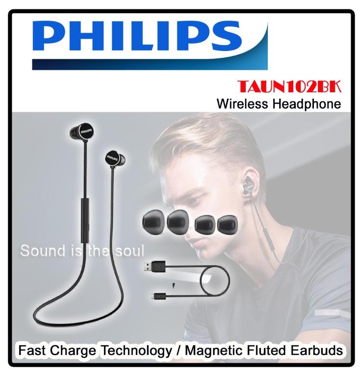 PHILIPS TAUN102BK UpBeat Wireless Headphones with Mic Audio
