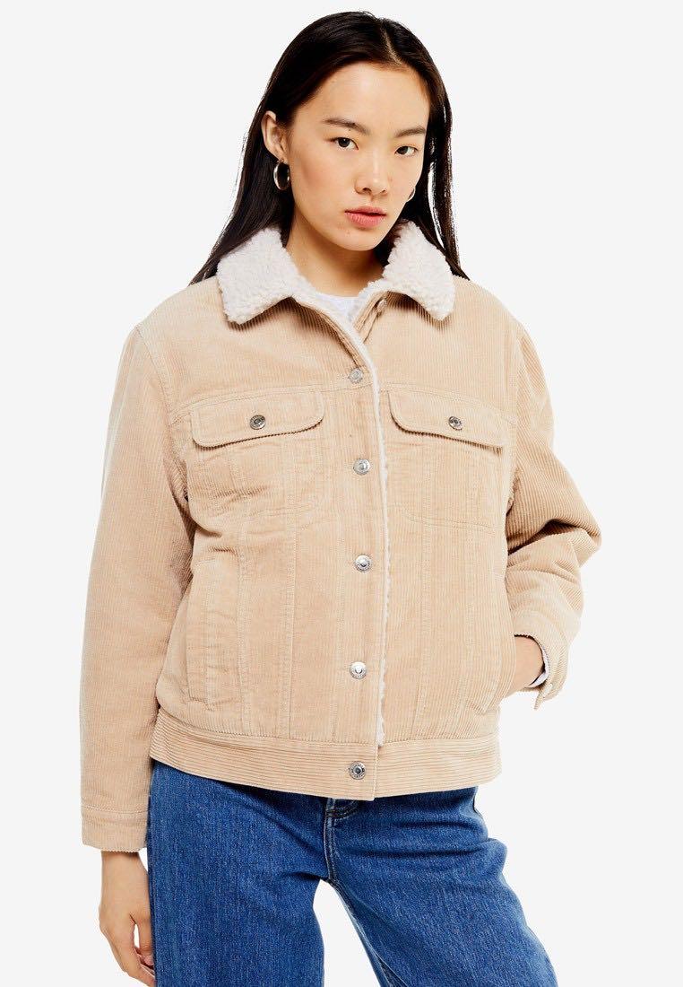 Topshop Ecru Corduroy Oversized Borg Lined Jacket Women s Fashion