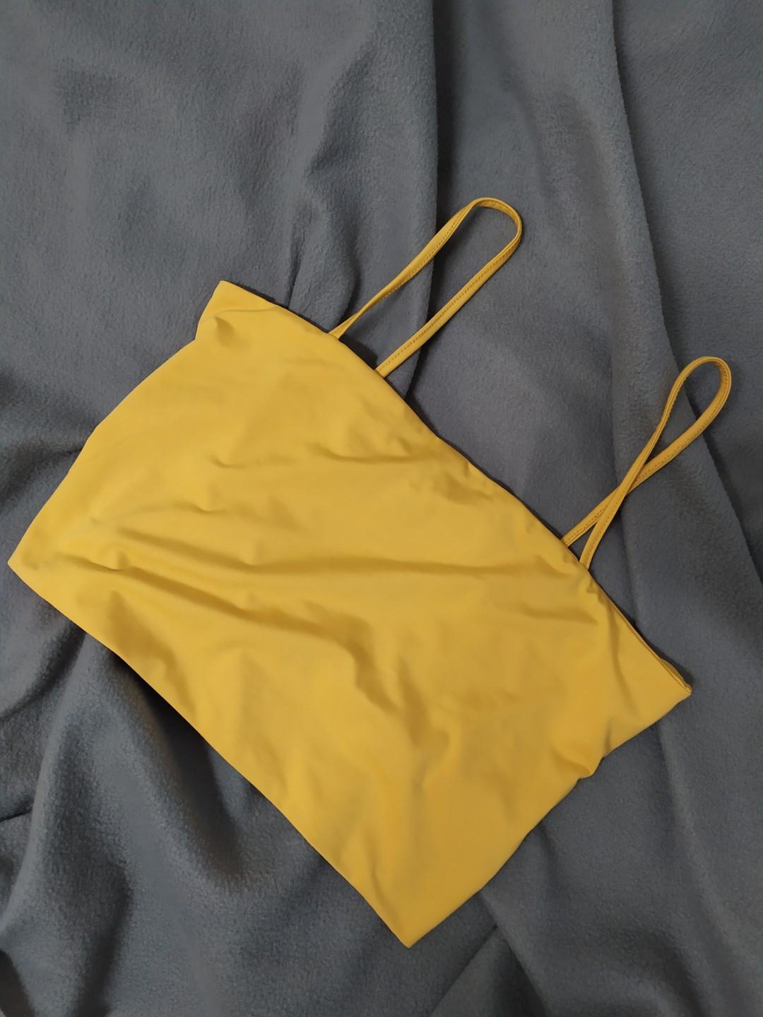yellow spaghetti strap crop top