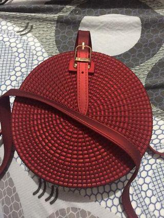 Red Abaka Rattan Inspired Silicone Jelly Matte Crossbody Bag Shoulder Bag Handbag Women's Fashion Trendy Cute