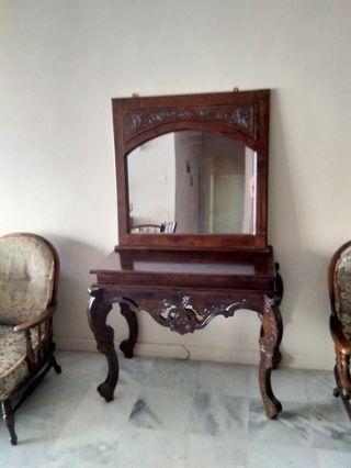 Solid Wood Console Table+Mirror