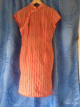 Red chinese style stripe dress