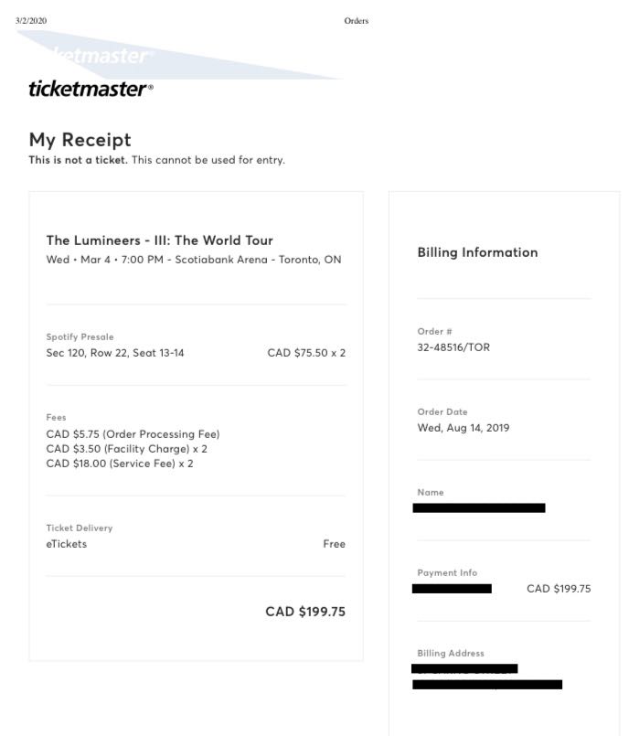 2 the Lumineers tickets for March 4 in Toronto